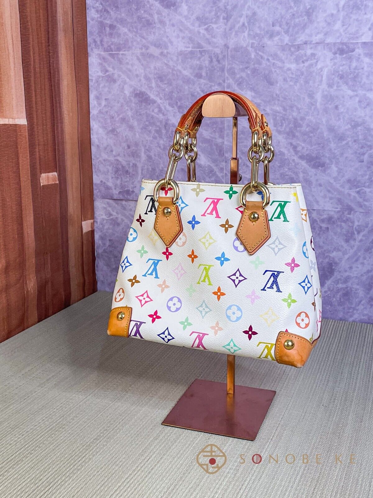 Louis Vuitton Audra White Multicolor Monogram Handbag M40047 【S