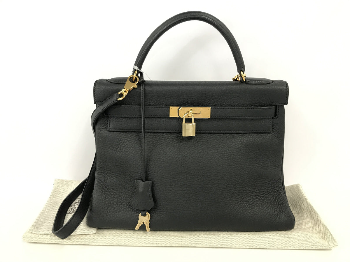 HERMES Kelly Kelly 32 taurillon noir GD metal fittings □A handbag