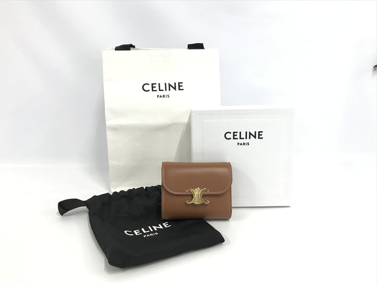 CELINE Triomphe folding wallet brown × gold wallet