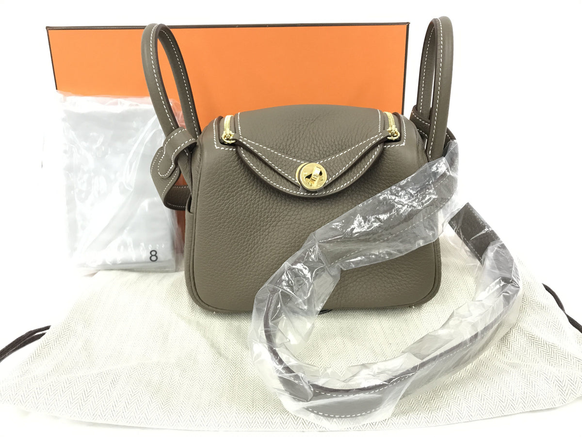 HERMES HERMES Mini Lindy Taurillon Clemence Etoupe GP metal fittings B engraving shoulder bag shoulder bag