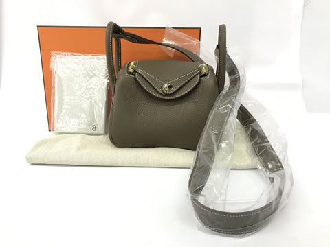 HERMES Mini Lindy Taurillon Etoupe GP metal fittings U engraving shoulder bag