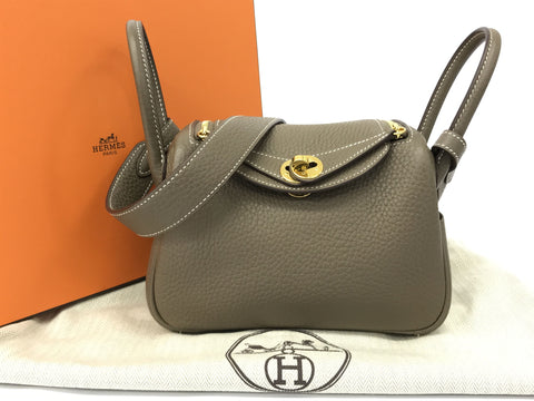 HERMES Lindy Mini Taurillon Clemence Etoupe GP Y Shoulder Bag