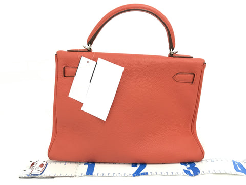 HERMES Kelly 32 Red Orange Series T Engraved Shoulder Bag