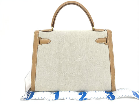 HERMES Kelly 32 Toile □B Handbag