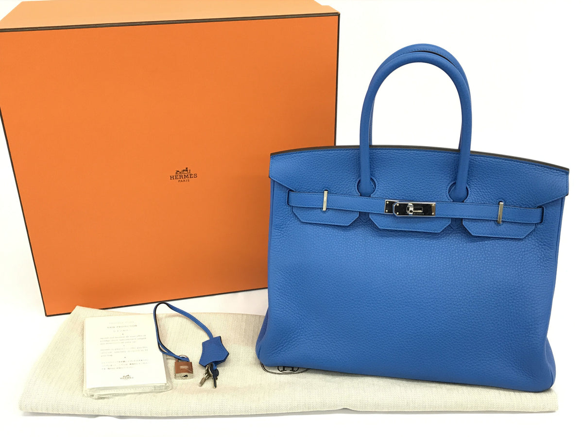 HERMES Birkin Birkin 35 Taurillon Clemence Blue Zanzibar SV metal fittings X engraving handbag