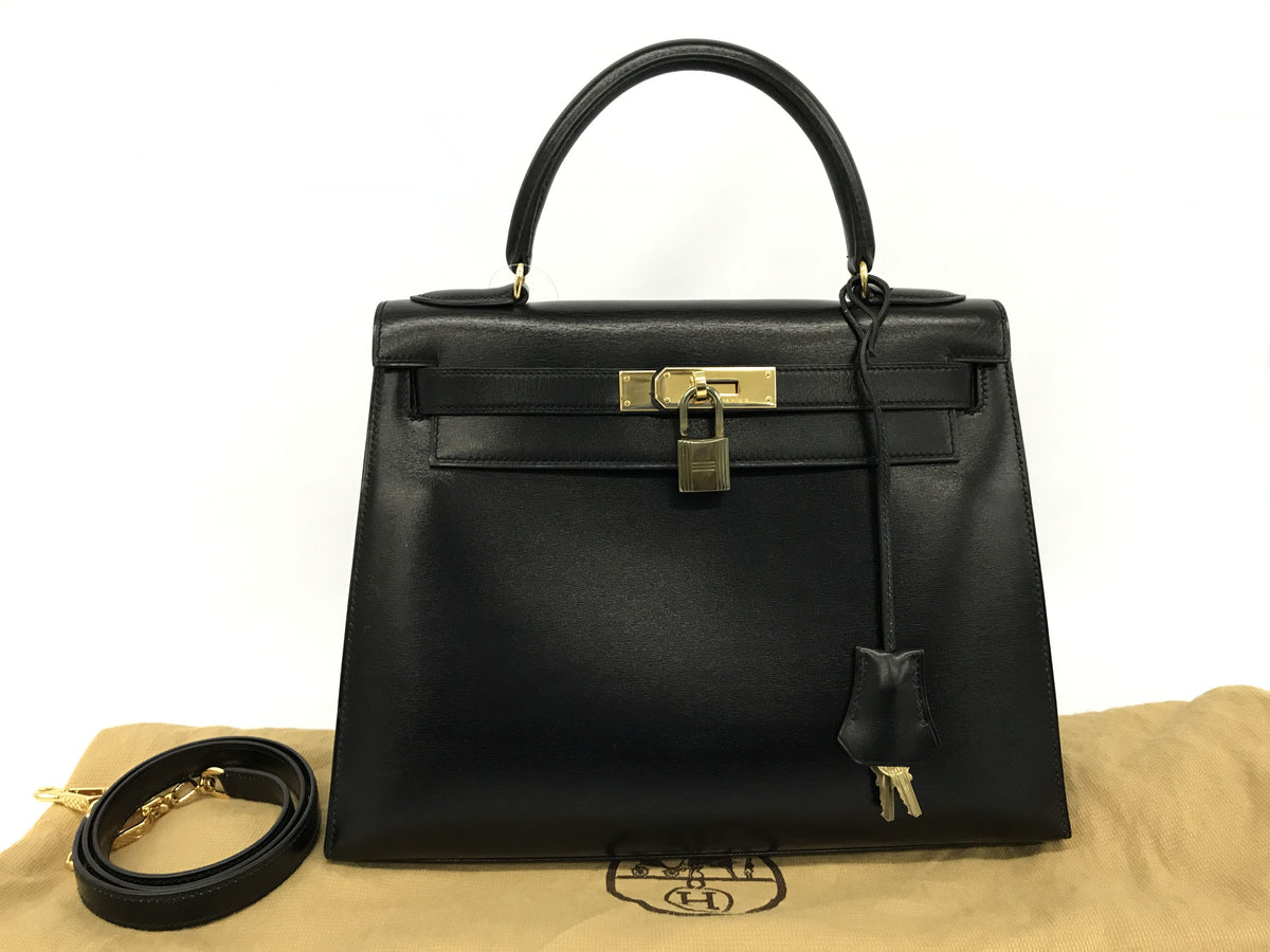 HERMES Kelly HERMES Kelly 28 box calf outer sewing GD metal fittings 〇U carved seal handbag