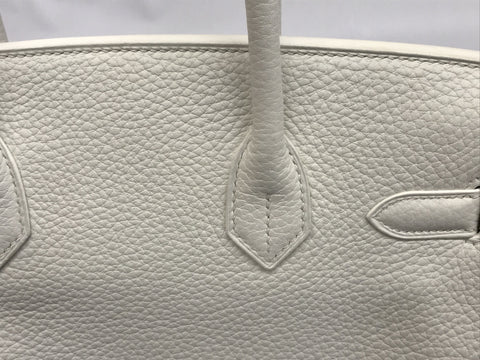 HERMES Birkin Birkin 30 White Taurillon Clemence Gold Hardware T Engraved Bag Handbag