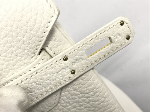 HERMES Birkin Birkin 30 White Taurillon Clemence Gold Hardware T Engraved Bag Handbag