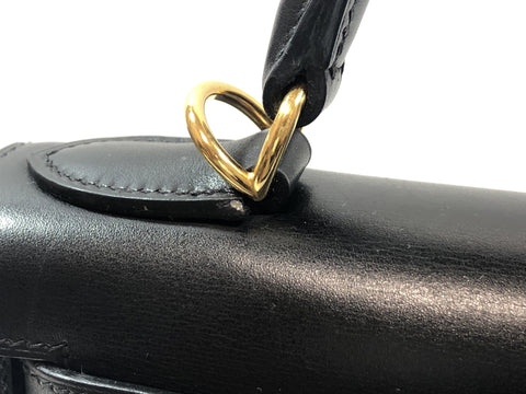 HERMES Kelly 28 box calf black GD new hardware □D stamped handbag
