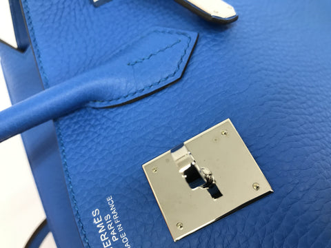 HERMES Birkin Birkin 35 Taurillon Clemence Blue Zanzibar SV metal fittings X engraving handbag