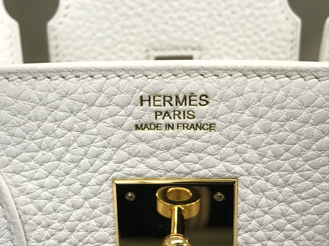 HERMES Birkin Birkin 30 White Taurillon Clemence Gold Hardware T Engraved Bag Handbag