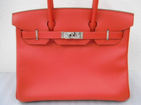 HERMES HERMES Birkin 30 red Epson SV metal fittings D carved seal handbag handbag