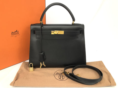 HERMES Kelly Kelly 28 shoulder box calf 〇Y engraved black handbag