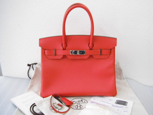 HERMES HERMES Birkin 30 red Epson SV metal fittings D carved seal handbag handbag