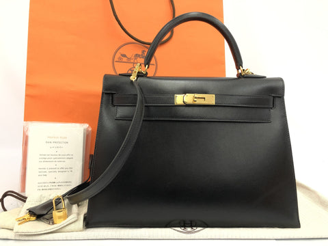 HERMES Kelly Kelly 32 box calf/black/□L/handbag with shoulder