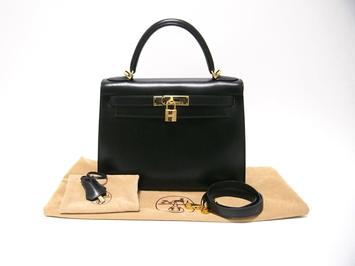 HERMES Kelly 28 box calf black GD new hardware □D stamped handbag