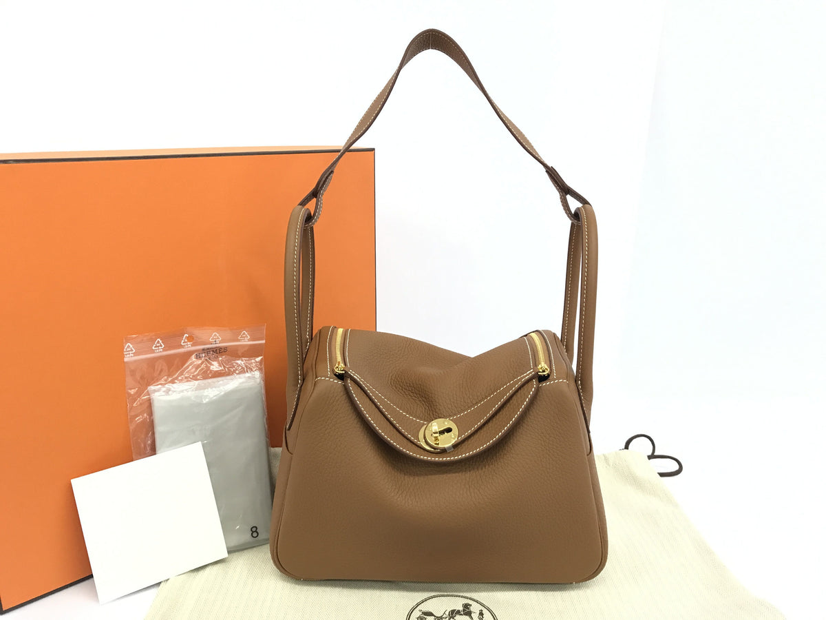 HERMES Lindy 26 Taurillon Clemence Gold Gold metal fittings B stamp Unused item With metal fittings protective seal Cloth cover Complete product Box Bag Booklet Rain cover Shoulder bag