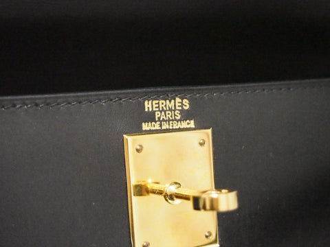 HERMES Kelly 28 box calf black GD new hardware □D stamped handbag