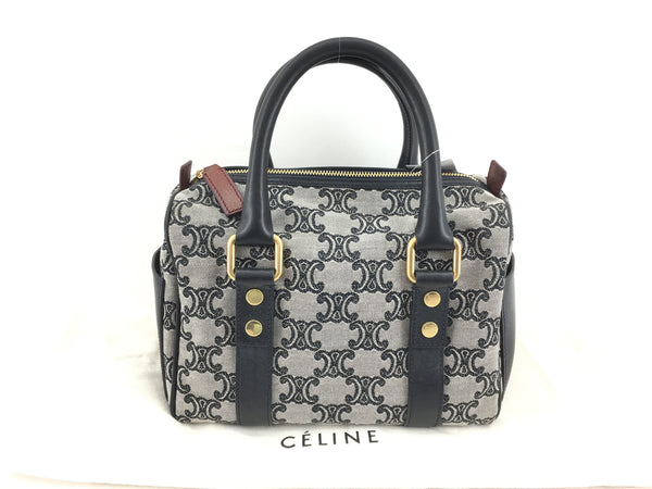 Celine Boston Bag (Small) in White Triomphe Canvas, 名牌, 手袋及銀