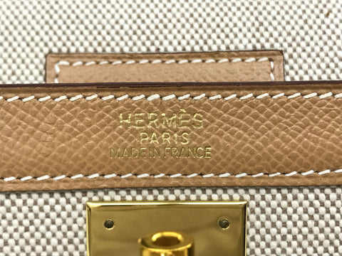 HERMES Kelly 32 Toile □B Handbag