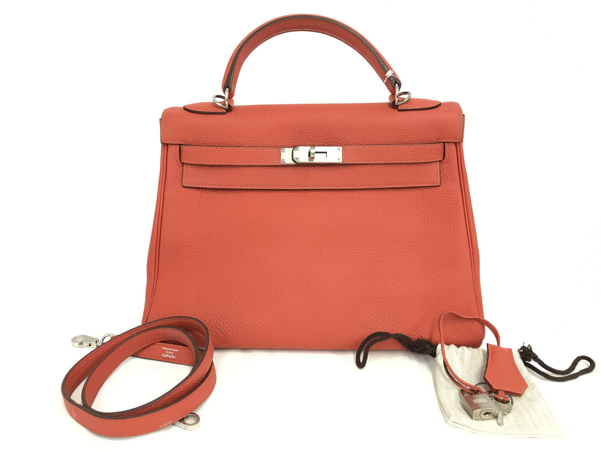 HERMES Kelly 32 Red Orange Series T Engraved Shoulder Bag