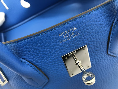 HERMES Birkin Birkin 35 Taurillon Clemence Blue Zanzibar SV metal fittings X engraving handbag