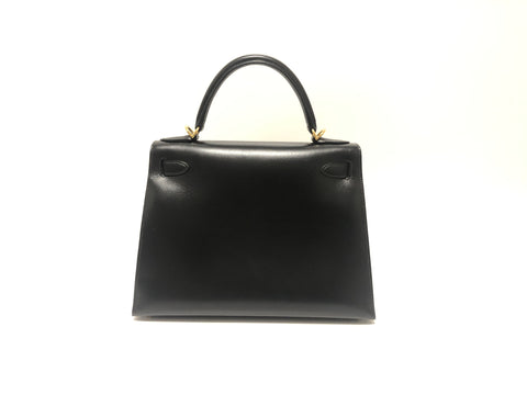 HERMES Kelly 28 box calf black GD new hardware □D stamped handbag