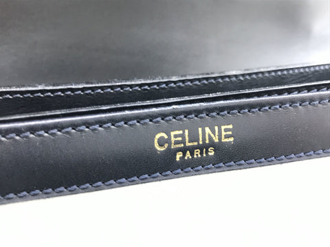 CELINE Celine/handbag/vintage/top handle/leather/white x navy handbag