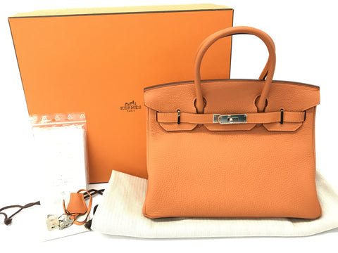 HERMES Birkin 30 Orange Taurillon/SV Hardware Handbag