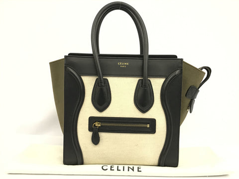 CELINE Micro Shopper Luggage Bag Canvas x Leather Handbag