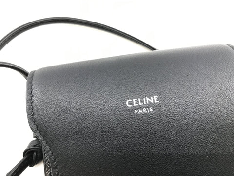 CELINE Mobile Pouch with Flap Triomphe Canvas Lambskin Pouch