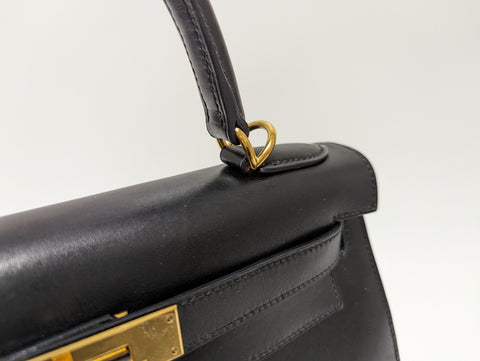 HERMES Kelly 28 box calf black GD new hardware □D stamped handbag