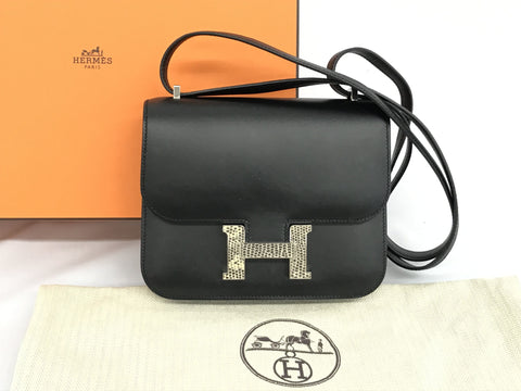 HERMES Constance 3 Mini Vaumusch x Lizard Black x Ombre Z Engraved Shoulder Bag