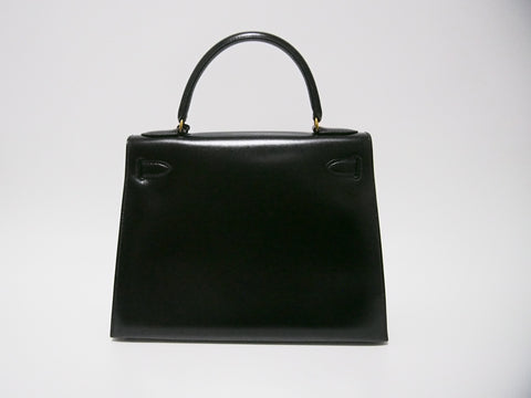 HERMES Kelly 28 box calf outer sewing black GD hardware handbag