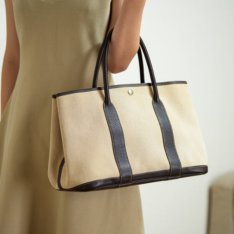 HERMES Garden Party PM Tote Bag Beige x Brown ◻︎I (2005year)【A】