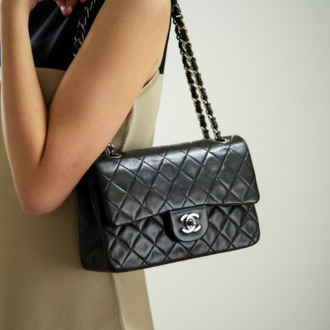 CHANEL CC Matelasse 23 Chain Shoulder Bag Leather Lambskin Double Flap Black Vintage Serial number starts from 4【A】