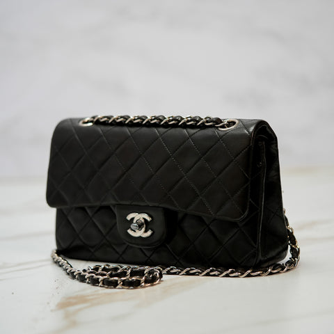 CHANEL CC Matelasse 23 Chain Shoulder Bag Leather Lambskin Double Flap Black Vintage Serial number starts from 4【A】