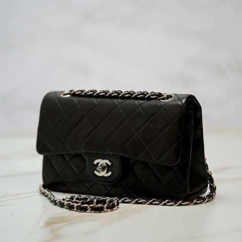 CHANEL CC Matelasse 23 Chain Shoulder Bag Leather Lambskin Double Flap Black Vintage Serial number starts from 4【A】