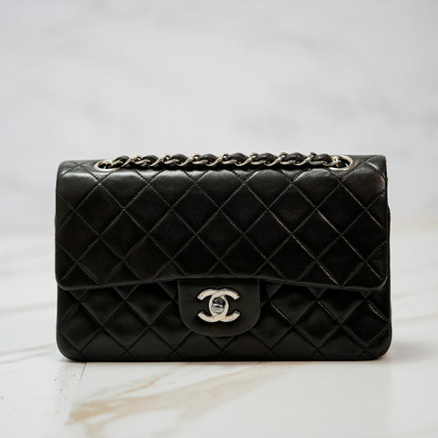 CHANEL CC Matelasse 23 Chain Shoulder Bag Leather Lambskin Double Flap Black Vintage Serial number starts from 4【A】