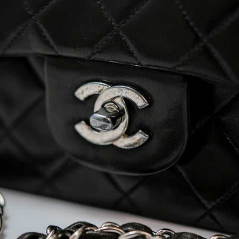 CHANEL CC Matelasse 23 Chain Shoulder Bag Leather Lambskin Double Flap Black Vintage Serial number starts from 4【A】