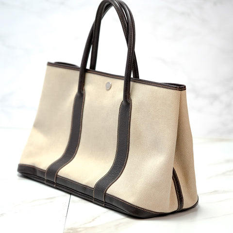 HERMES Garden Party PM Tote Bag Beige x Brown ◻︎I (2005year)【A】