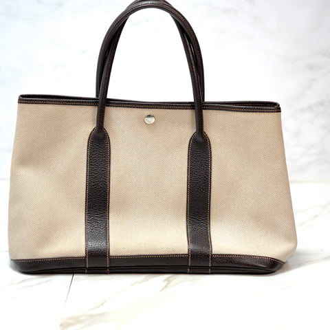 HERMES Garden Party PM Tote Bag Beige x Brown ◻︎I (2005year)【A】