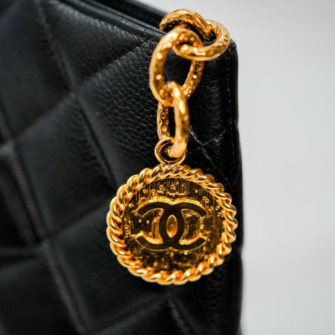 CHANEL CC Logo Matelasse Gold Medallion Charm Caviar Tote Bag Leather Number 4 series【A】