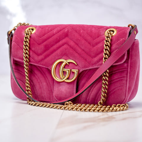 GUCCI GG Marmont Small Velvet Pink Mini Bag Chain Shoulder 443497