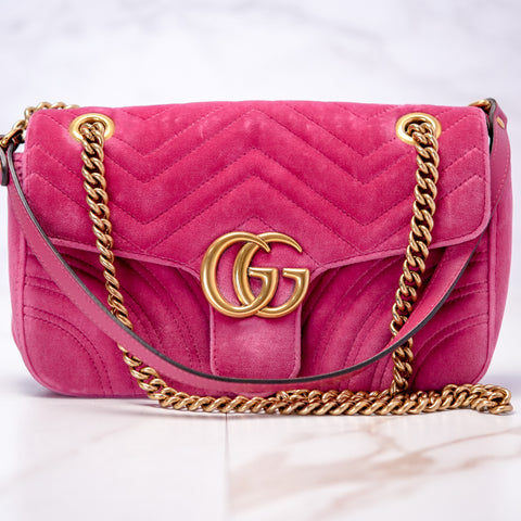 GUCCI GG Marmont Small Velvet Pink Mini Bag Chain Shoulder 443497