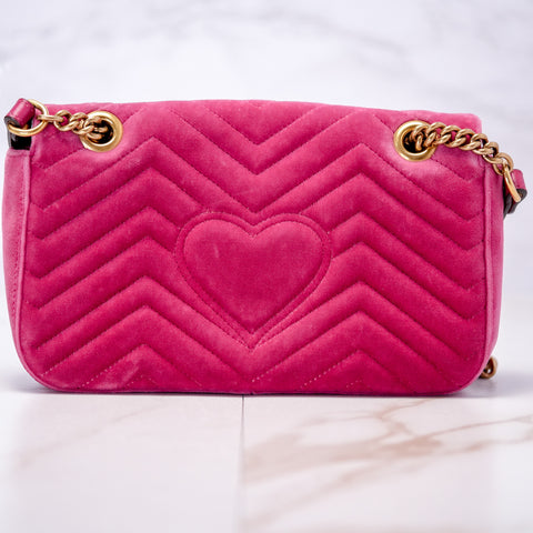 GUCCI GG Marmont Small Velvet Pink Mini Bag Chain Shoulder 443497