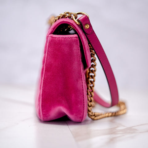 GUCCI GG Marmont Small Velvet Pink Mini Bag Chain Shoulder 443497