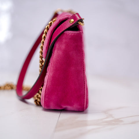 GUCCI GG Marmont Small Velvet Pink Mini Bag Chain Shoulder 443497