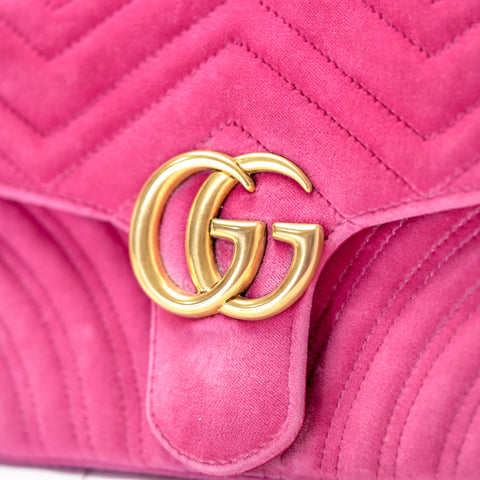 GUCCI GG Marmont Small Velvet Pink Mini Bag Chain Shoulder 443497