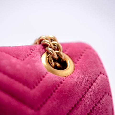 GUCCI GG Marmont Small Velvet Pink Mini Bag Chain Shoulder 443497